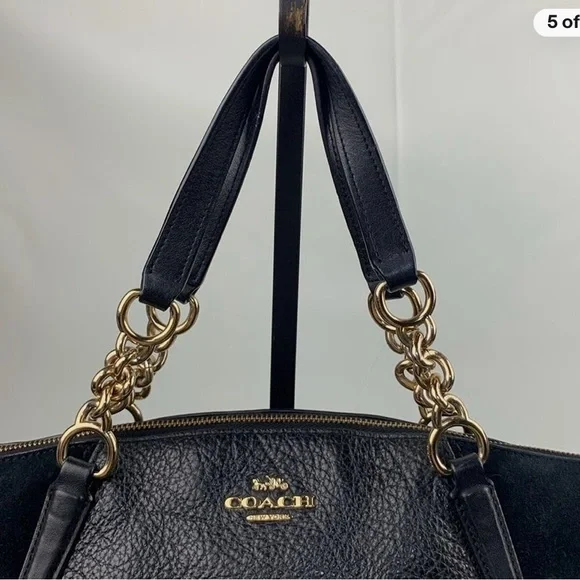 COACH Purse Black Mixed Leather & Suede Tote Bag w/ Gold Hardware ➕ FREE ITEM!⬇️ - Picture 4 of 16